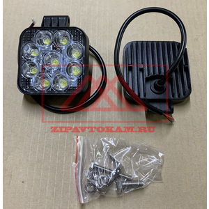 Фара светодиодная квадратная, 9LED-27W М, 82х35х98мм, KS-WSQ009F-M OFF - Road, рассеиваемый свет, алюминиевый корпус (пылевлагозащищенный) 12/24V