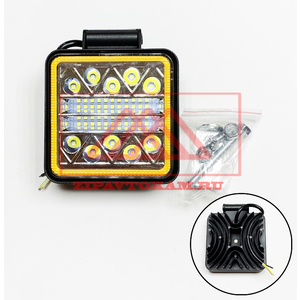 Перейти на страницу товара Фара светодиодная квадратная, 40LED-120W, рабочего света, 12-80V (d=115мм, с желтой подсветкой 5W)