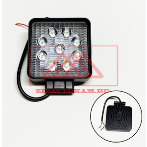 Фара светодиодная квадратная, 9LED-27W, 110х110х30мм, 10-30V, 6500K±500K (рассеиваемый) KR-4031