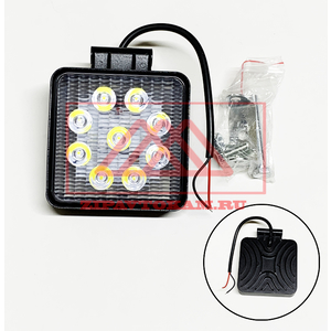 Перейти на страницу товара Фара светодиодная квадратная, 9LED-27W, 110х110х30мм, 10-30V, 6500K±500K (направленный) KR-4032