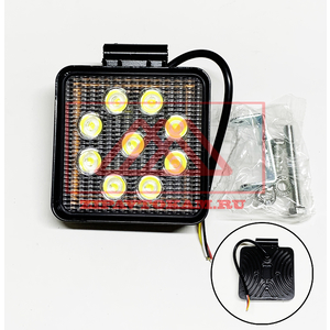 Фара светодиодная квадратная, 9LED-27W, 10-30V flood, с габаритной подсветкой, квадрат, моргающий, желтый, белый цвет, KR-3729