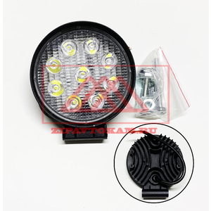 Фара светодиодная круглая, 9LED-27W, 9CHIPS 27W, 10-30V, 6000K (SPOT) WHITE (d=115) АТ15735